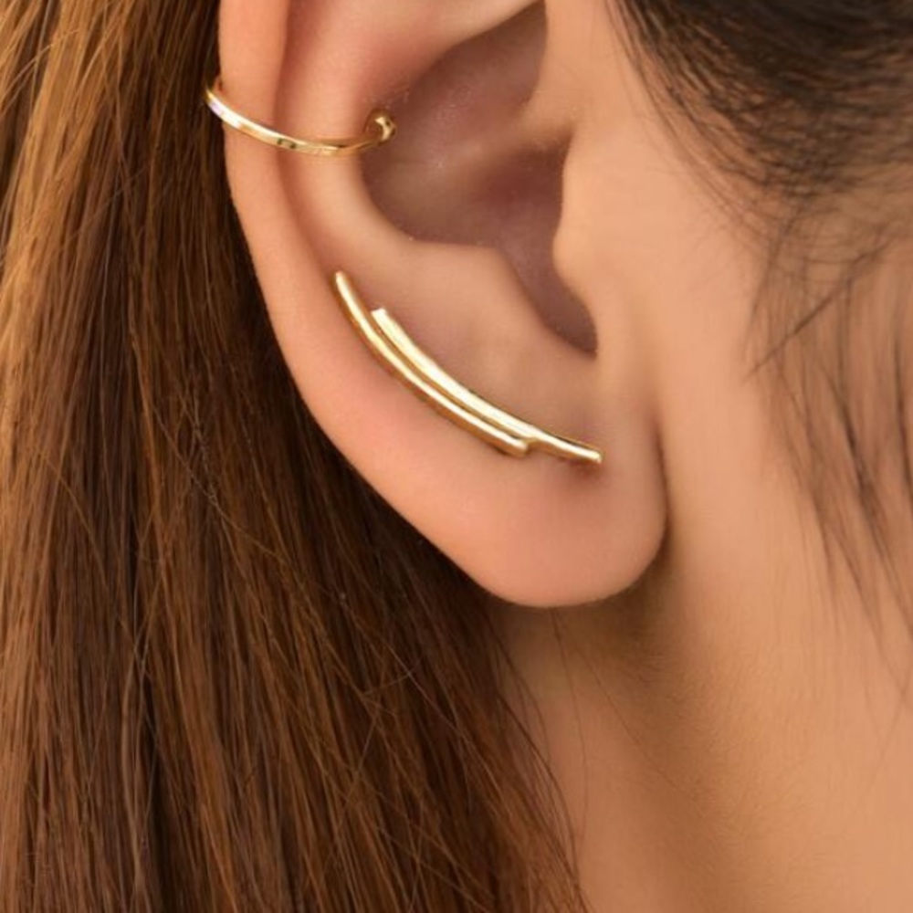 3 Piece Dainty Delicate Shimmering Gold Ear Climber+Ear Cuff Set - Picture 2 of 5